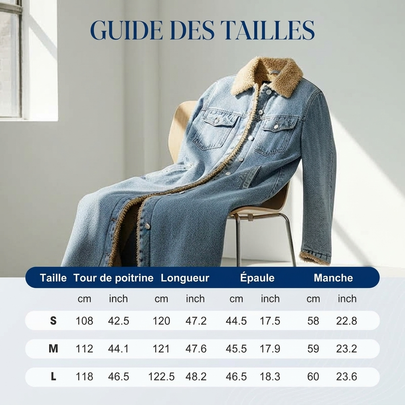 🌸 OFFRE LIMITÉE –50% ! ✨ Manteau long en jean doublé chaud pour femme