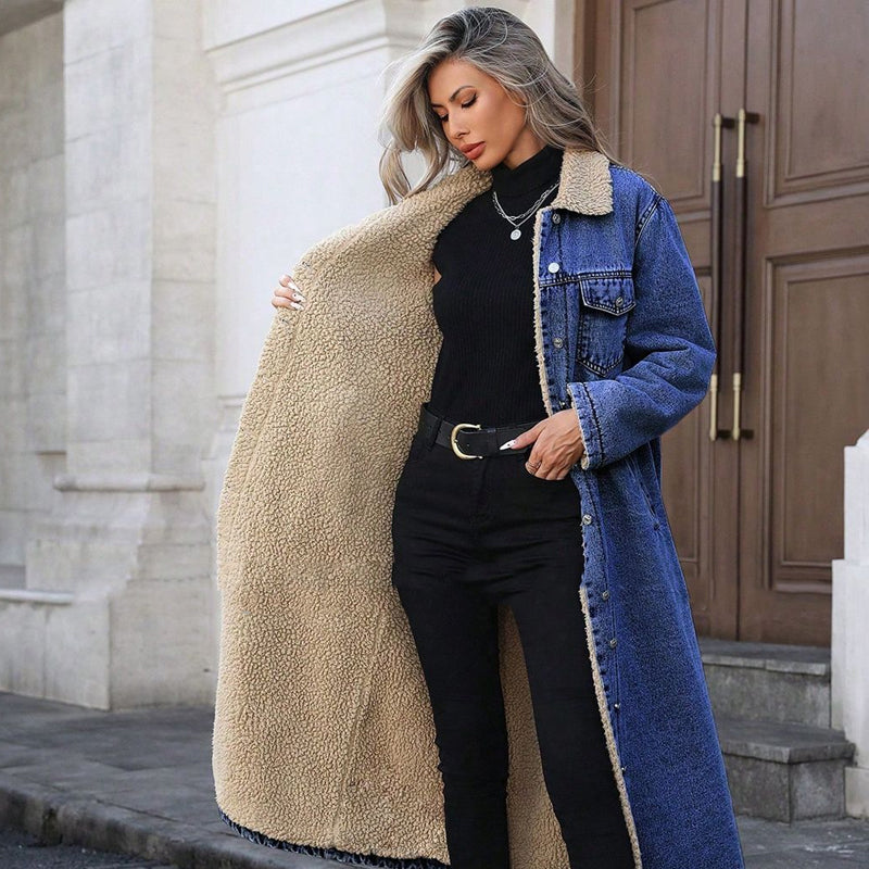 🌸 OFFRE LIMITÉE –50% ! ✨ Manteau long en jean doublé chaud pour femme
