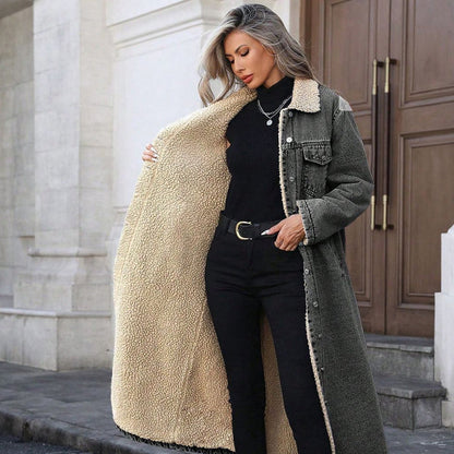 🌸 OFFRE LIMITÉE –50% ! ✨ Manteau long en jean doublé chaud pour femme