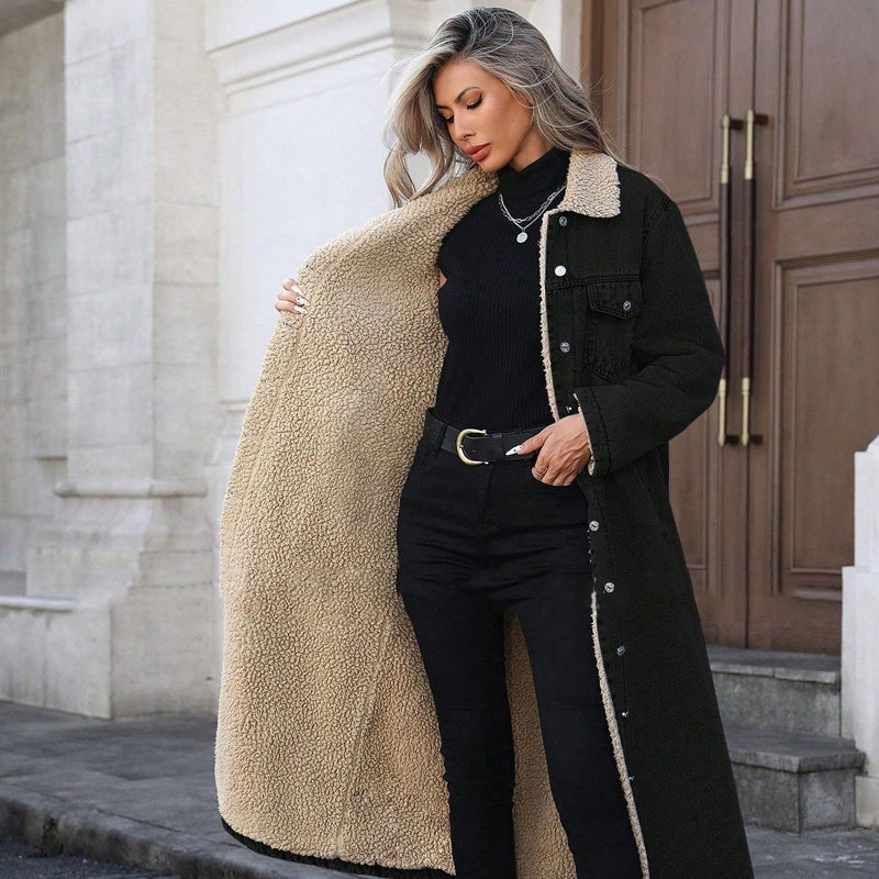 🌸 OFFRE LIMITÉE –50% ! ✨ Manteau long en jean doublé chaud pour femme