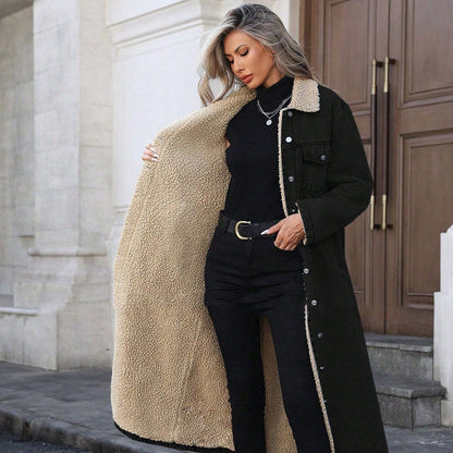 🌸 OFFRE LIMITÉE –50% ! ✨ Manteau long en jean doublé chaud pour femme
