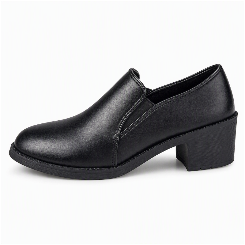Escarpins à enfiler style britannique rétro pour femmes, talon bloc mi-haut, modèle grande taille, talon épais, chaussures basses