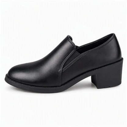 Escarpins à enfiler style britannique rétro pour femmes, talon bloc mi-haut, modèle grande taille, talon épais, chaussures basses