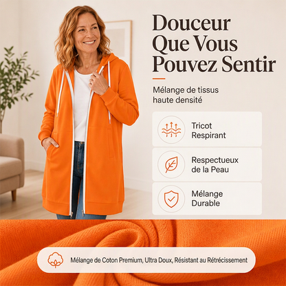Veste à capuche longue zippée pour femme