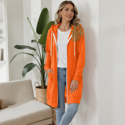 Veste à capuche longue zippée pour femme