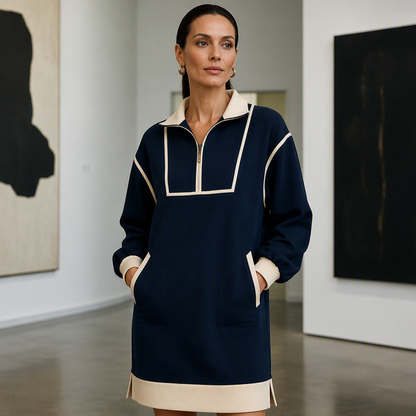 Robe sweat décontractée à demi-zip pour femme
