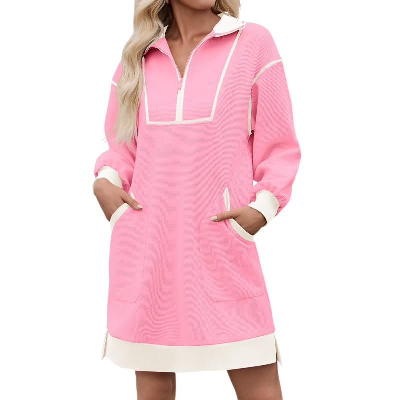 Robe sweat décontractée à demi-zip pour femme