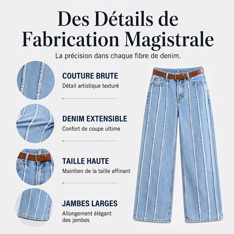 Jeans larges extensibles pour femmes avec bordure brute
