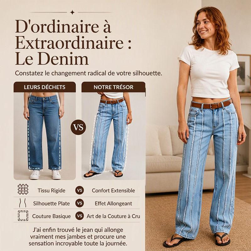 Jeans larges extensibles pour femmes avec bordure brute