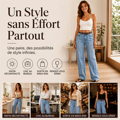 Jeans larges extensibles pour femmes avec bordure brute