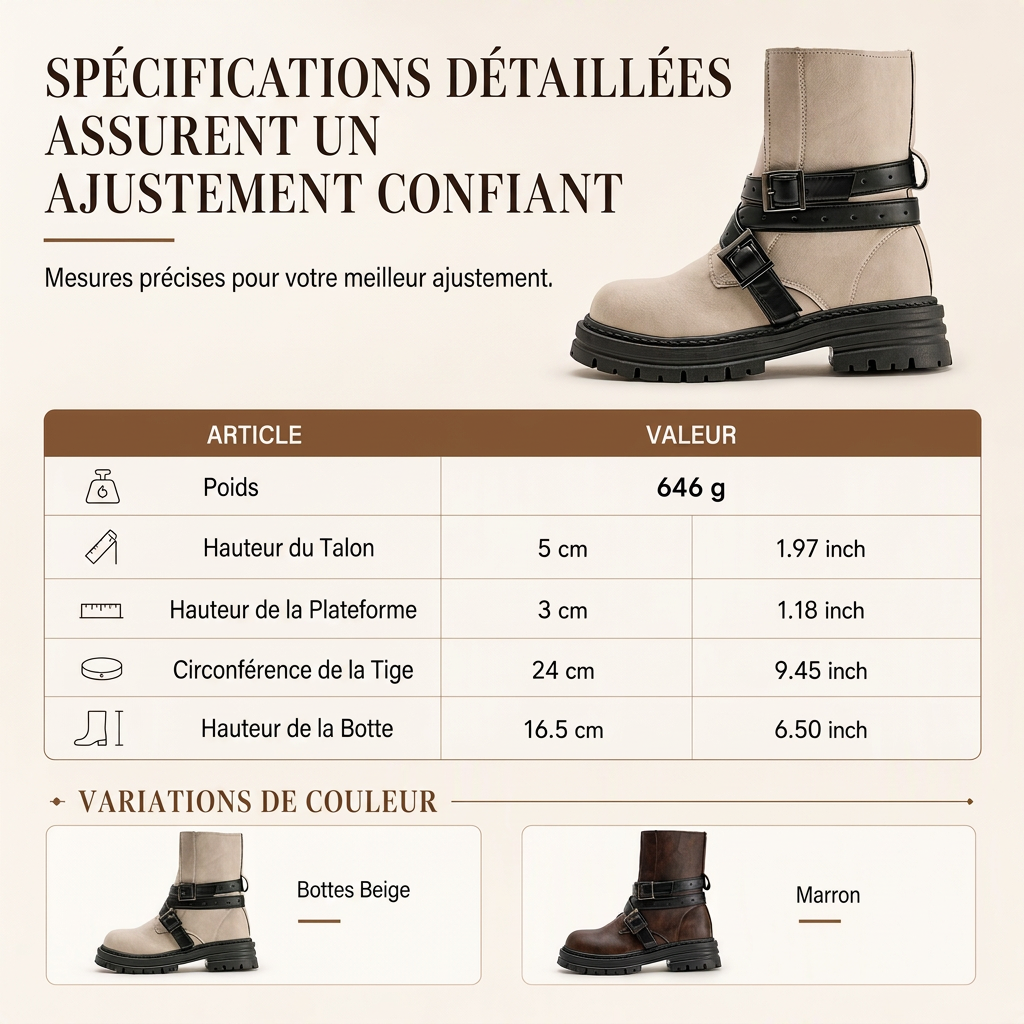 Bottines pour femme à bout rond avec bride à boucle, talon moyen épais et plateforme