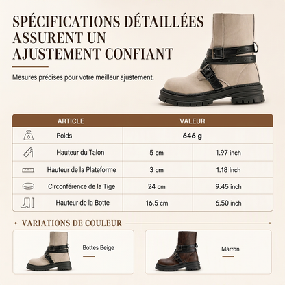 Bottines pour femme à bout rond avec bride à boucle, talon moyen épais et plateforme