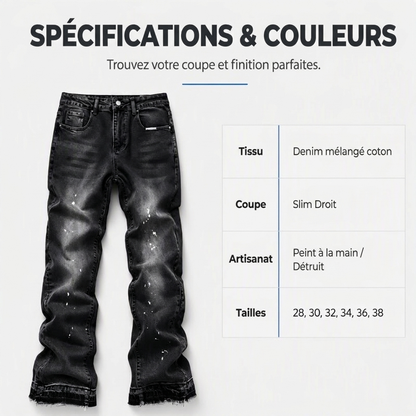 Jean en denim délavé à éclaboussures de peinture, style urbain streetwear pour hommes