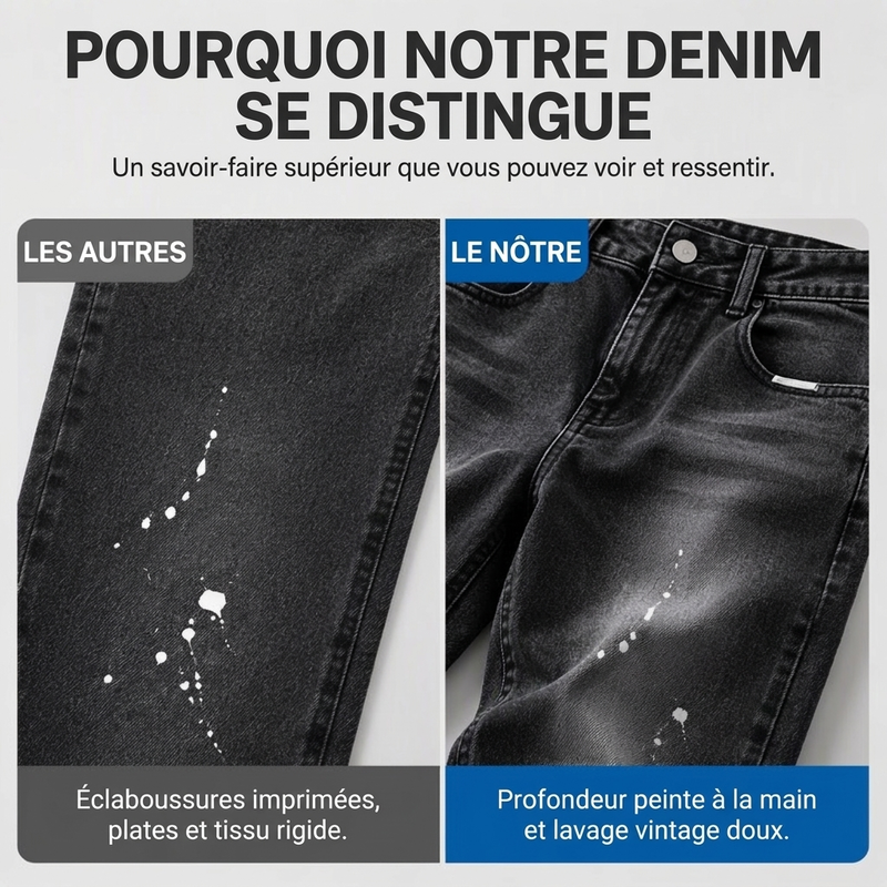 Jean en denim délavé à éclaboussures de peinture, style urbain streetwear pour hommes