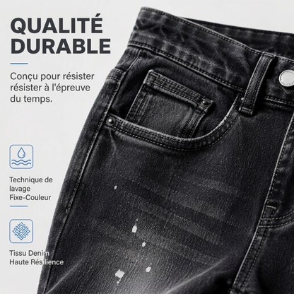 Jean en denim délavé à éclaboussures de peinture, style urbain streetwear pour hommes