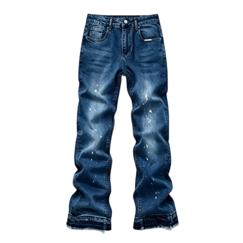 Jean en denim délavé à éclaboussures de peinture, style urbain streetwear pour hommes