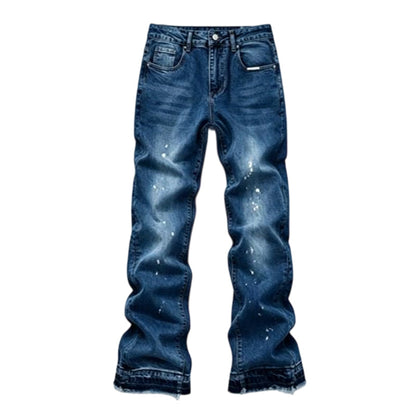 Jean en denim délavé à éclaboussures de peinture, style urbain streetwear pour hommes