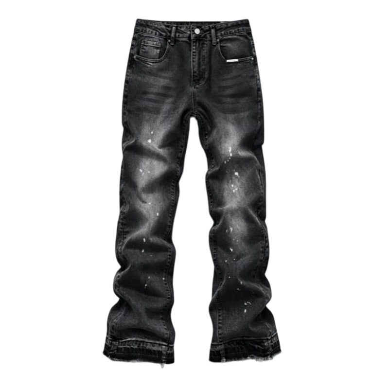 Jean en denim délavé à éclaboussures de peinture, style urbain streetwear pour hommes