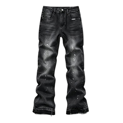 Jean en denim délavé à éclaboussures de peinture, style urbain streetwear pour hommes