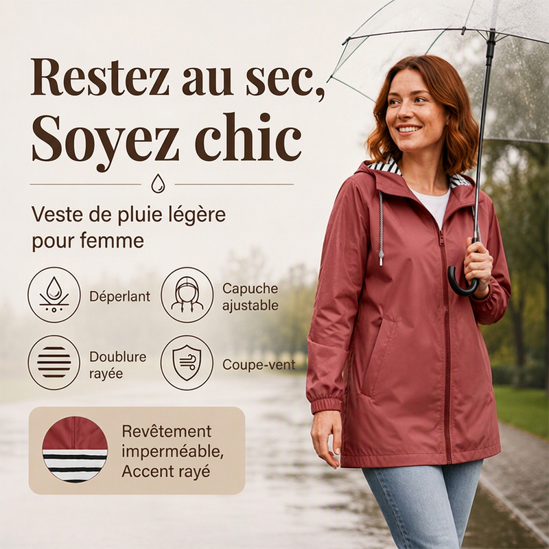 Veste à capuche imperméable d'extérieur pour femme