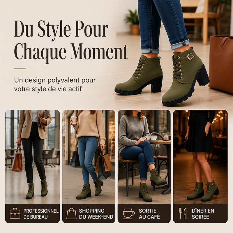 Bottines à talon épais vintage pour femme