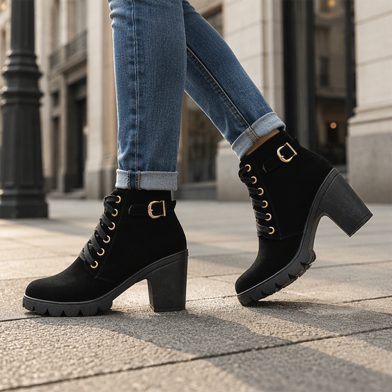 Bottines à talon épais vintage pour femme