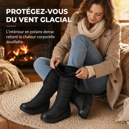 Bottes de neige d'hiver imperméables en duvet et coton pour femme, bottes mi-mollets à bout rond, semelle épaisse et doublure chaude