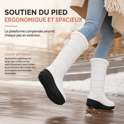 Bottes de neige d'hiver imperméables en duvet et coton pour femme, bottes mi-mollets à bout rond, semelle épaisse et doublure chaude