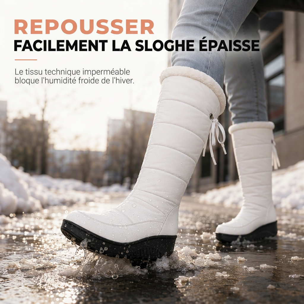 Bottes de neige d'hiver imperméables en duvet et coton pour femme, bottes mi-mollets à bout rond, semelle épaisse et doublure chaude