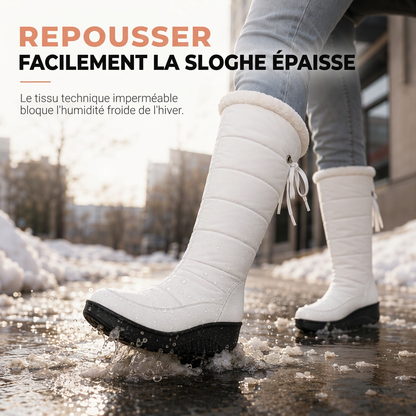 Bottes de neige d'hiver imperméables en duvet et coton pour femme, bottes mi-mollets à bout rond, semelle épaisse et doublure chaude