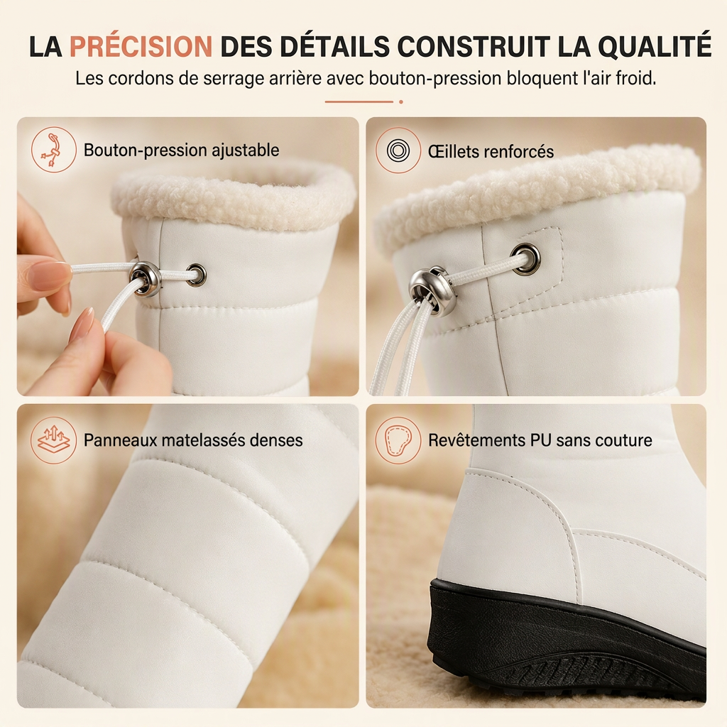 Bottes de neige d'hiver imperméables en duvet et coton pour femme, bottes mi-mollets à bout rond, semelle épaisse et doublure chaude