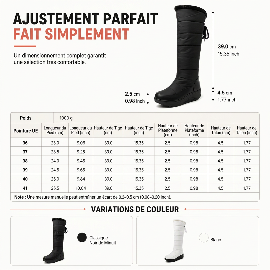 Bottes de neige d'hiver imperméables en duvet et coton pour femme, bottes mi-mollets à bout rond, semelle épaisse et doublure chaude
