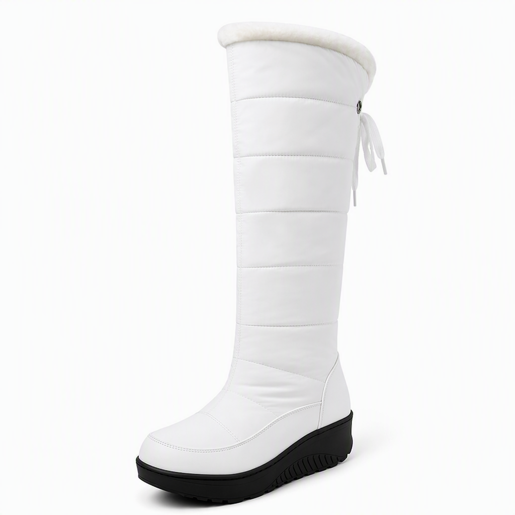 Bottes de neige d'hiver imperméables en duvet et coton pour femme, bottes mi-mollets à bout rond, semelle épaisse et doublure chaude