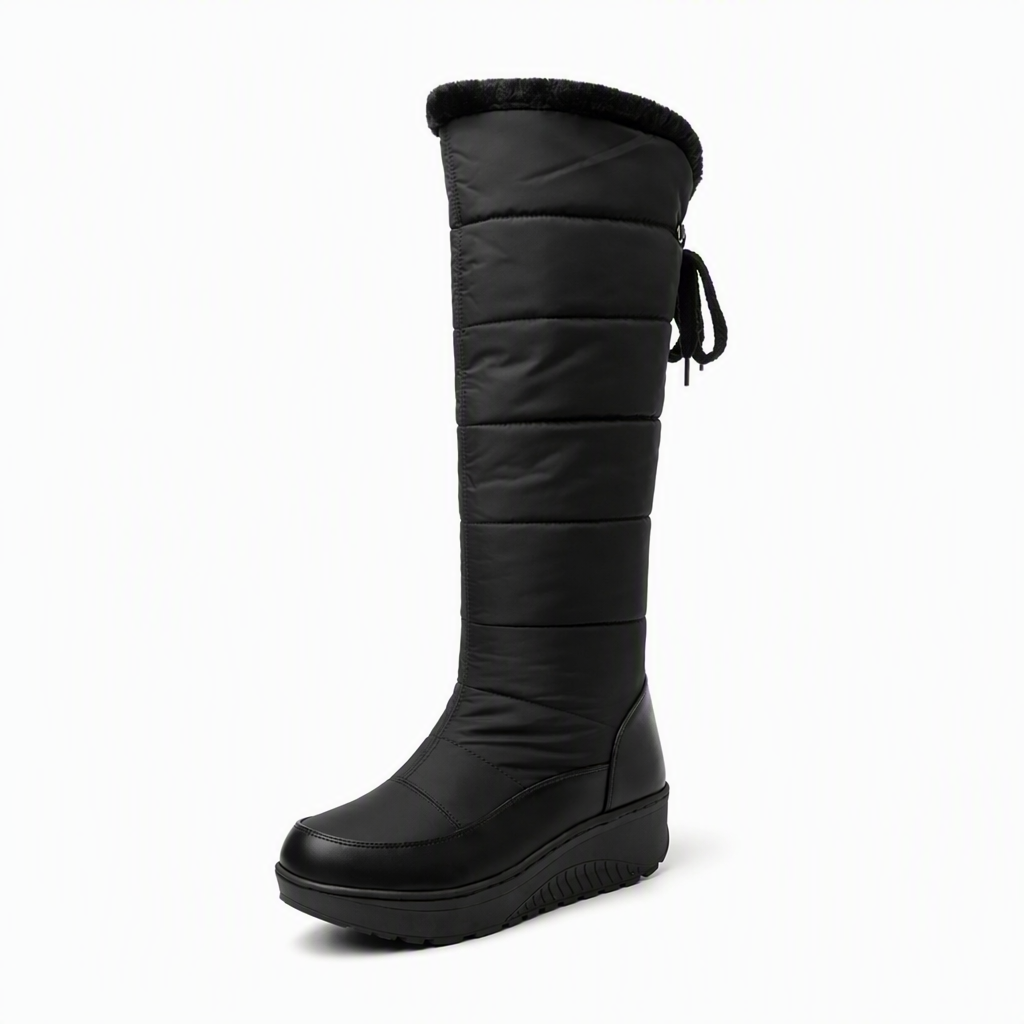 Bottes de neige d'hiver imperméables en duvet et coton pour femme, bottes mi-mollets à bout rond, semelle épaisse et doublure chaude