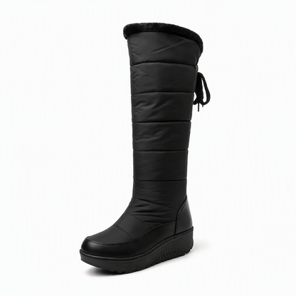 Bottes de neige d'hiver imperméables en duvet et coton pour femme, bottes mi-mollets à bout rond, semelle épaisse et doublure chaude