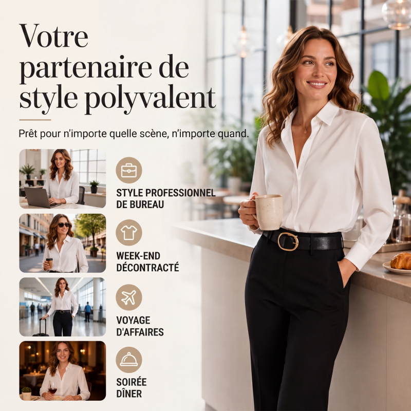 🌸 OFFRE LIMITÉE –50% ! ✨ Chemise polyvalente pour femme en satin soyeux à manches longues