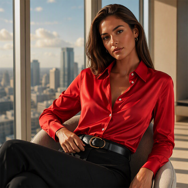 🌸 OFFRE LIMITÉE –50% ! ✨ Chemise polyvalente pour femme en satin soyeux à manches longues
