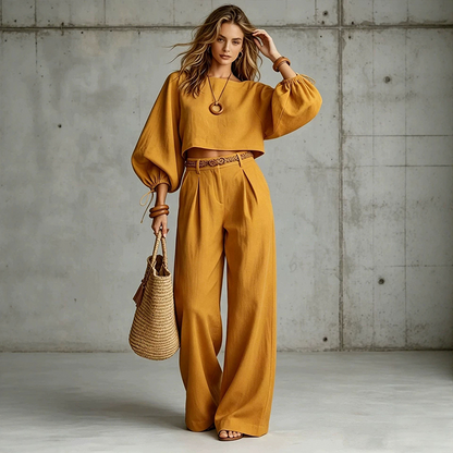 Ensemble décontracté pour femme : crop top et pantalon à jambes larges