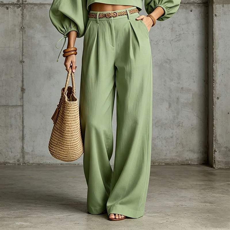 Ensemble décontracté pour femme : crop top et pantalon à jambes larges