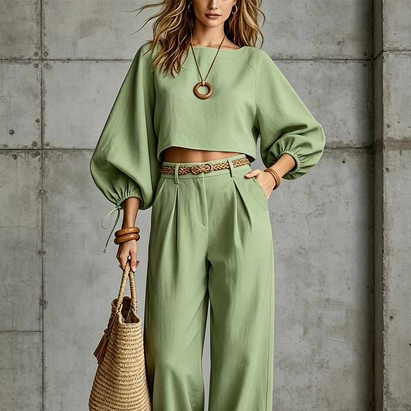 Ensemble décontracté pour femme : crop top et pantalon à jambes larges
