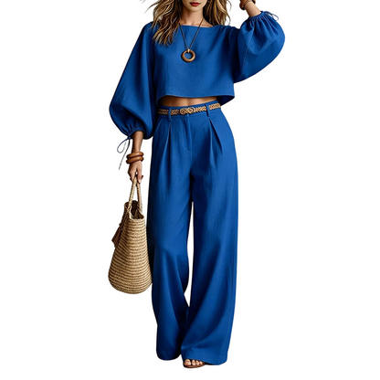 Ensemble décontracté pour femme : crop top et pantalon à jambes larges