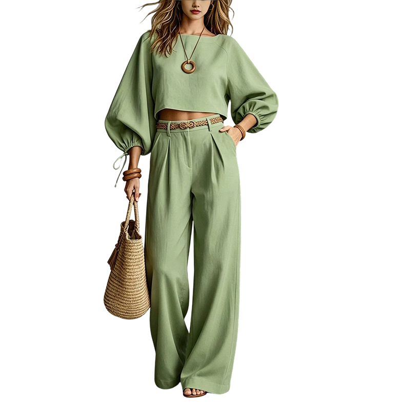 Ensemble décontracté pour femme : crop top et pantalon à jambes larges