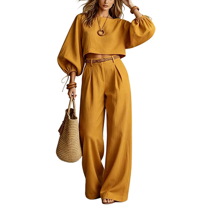 Ensemble décontracté pour femme : crop top et pantalon à jambes larges
