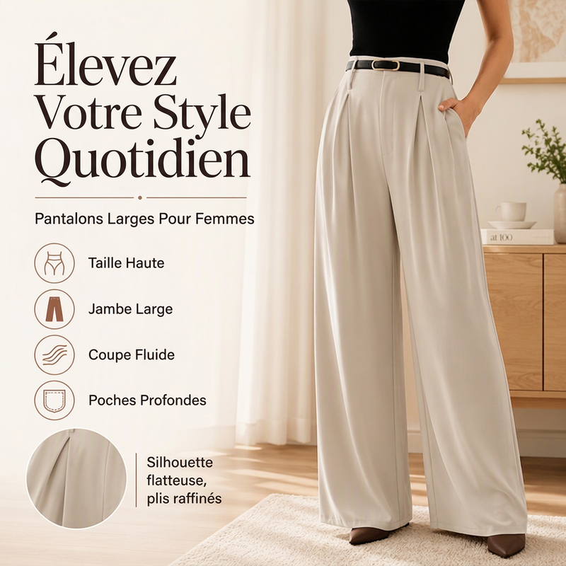 Pantalon large taille haute pour femme