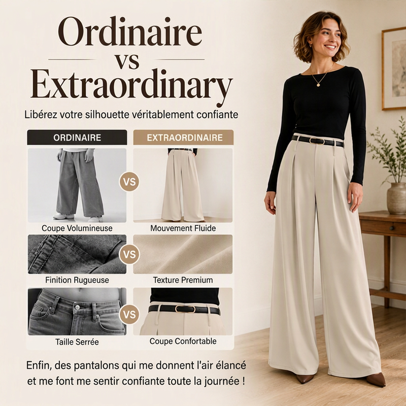 Pantalon large taille haute pour femme