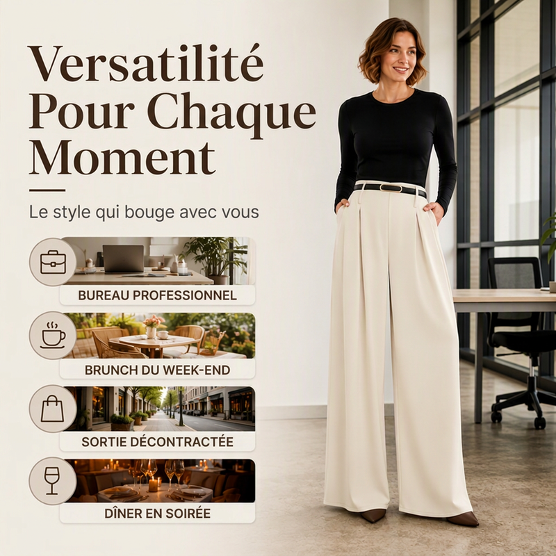 Pantalon large taille haute pour femme