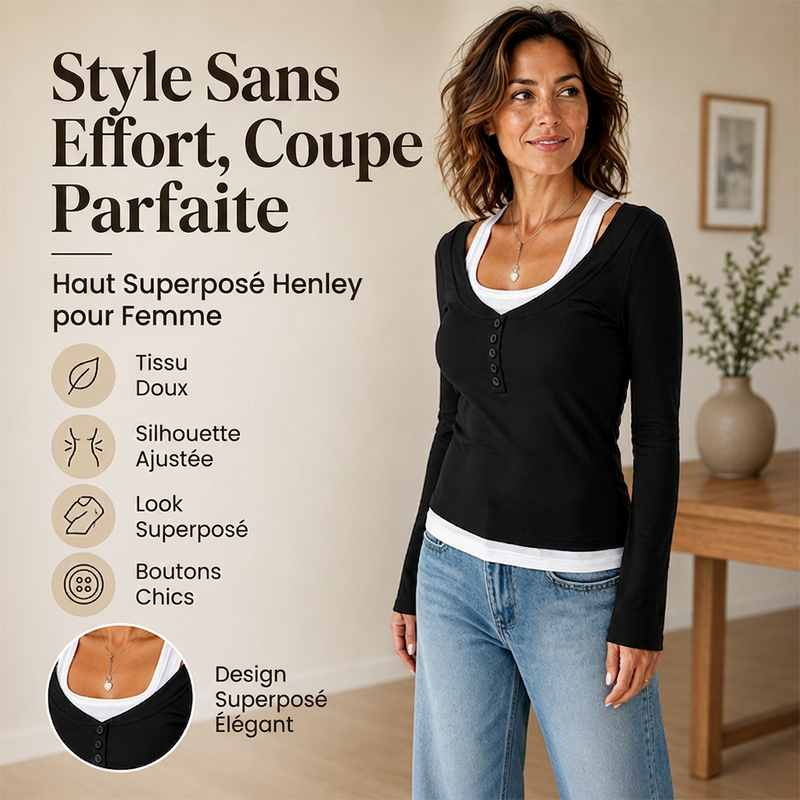 Haut femme à bloc de couleurs effet deux pièces avec col fantaisie