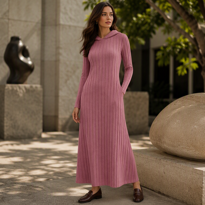 Robe à capuche décontractée en maille côtelée pour femme