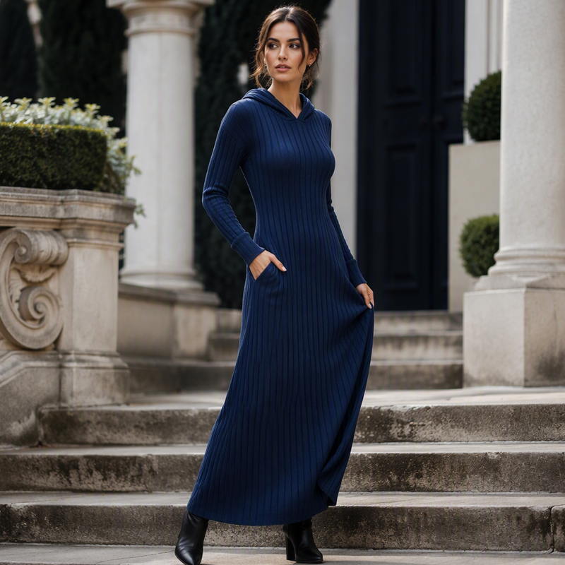 Robe à capuche décontractée en maille côtelée pour femme
