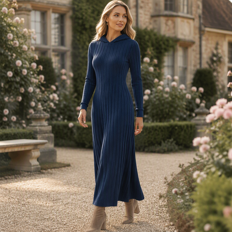 Robe à capuche décontractée en maille côtelée pour femme